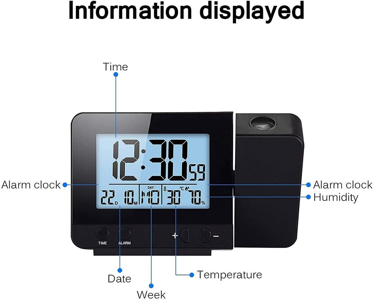Projektiokello, LED-näyttökello taustavalon torkkutoiminnolla, huoneen lämpötila/viikonpäivä/manuaalinen ajansäätö/päivämääränäyttö himmennyksellä hinta ja tiedot | Kelloradiot ja herätyskellot | hobbyhall.fi