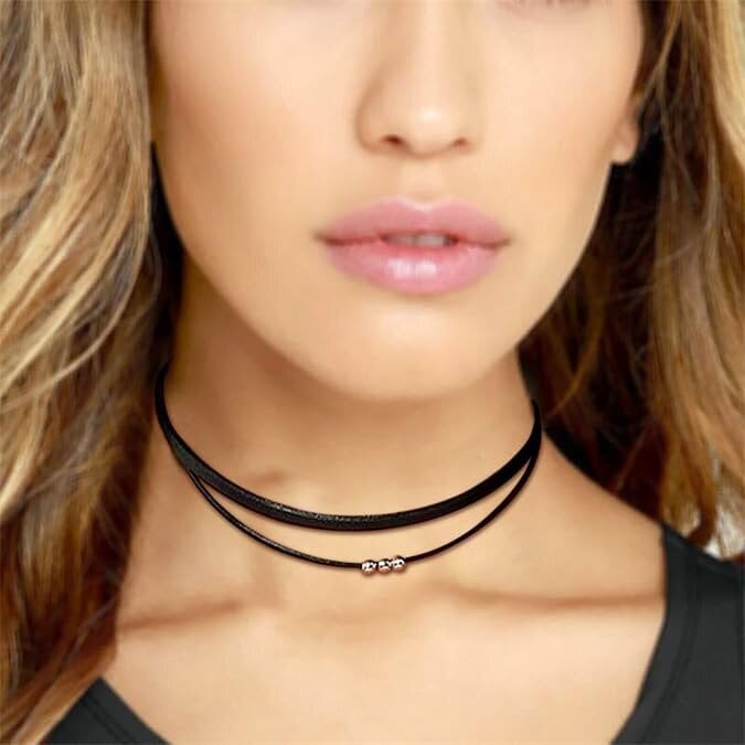 Boho Layered Black Leather Rope Choker kaulakoru | Goottilainen mokkanahka kaulakoru | Muotikorut naisille ja tytöille hinta ja tiedot | Kaulakorut | hobbyhall.fi