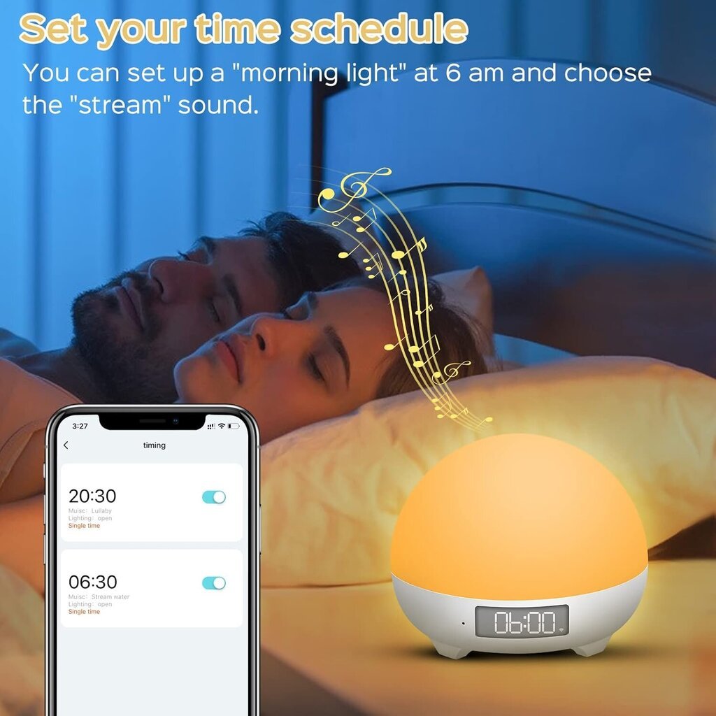 Älykäs yövalo, 16 miljoonan värin valkoisen kohinan kone, Googlen ääniohjaus/vauvan itkun tunnistus/34 valkokohina/ajastin, lasten ja aikuisten vauvan nukahtamisvalo hinta ja tiedot | Pöytävalaisimet | hobbyhall.fi