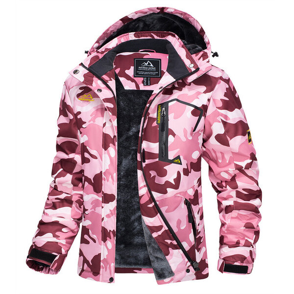 (US M(CN L)-Pink Camo)MAGCOMSEN Naisten Trend Hiihtotakki Talvi lämmin Fleece Parka Vedenpitävä Työ Sadetakki Tuulitakki Ulkovaatteet Lumisade Retkeily Kalastus