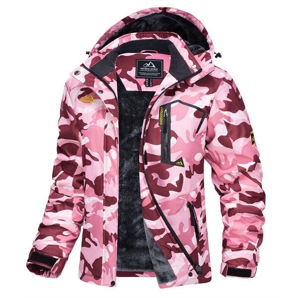 (US S(CN M)-Pink Camo)MAGCOMSEN Naisten Trend-hiihtotakki Talvi lämmin fleece Parka Vedenpitävä Työ Sadetakki Tuulitakki Ulkovaatteet Lumisade Retkeily Kalastus