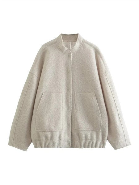 (M-beige) 2024 Naisten Bomber-takki Y2K Streetwear Uutta päällysvaatteissa Tweed-takki naisille Button Faux Villa and Blends -takki