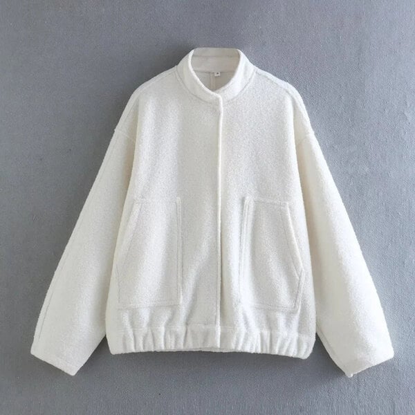 (S-White) 2024 Naisten Bomber-takki Y2K Streetwear Uutta päällysvaatteissa Tweed-takki naisille Button Faux Villa and Blends -takki