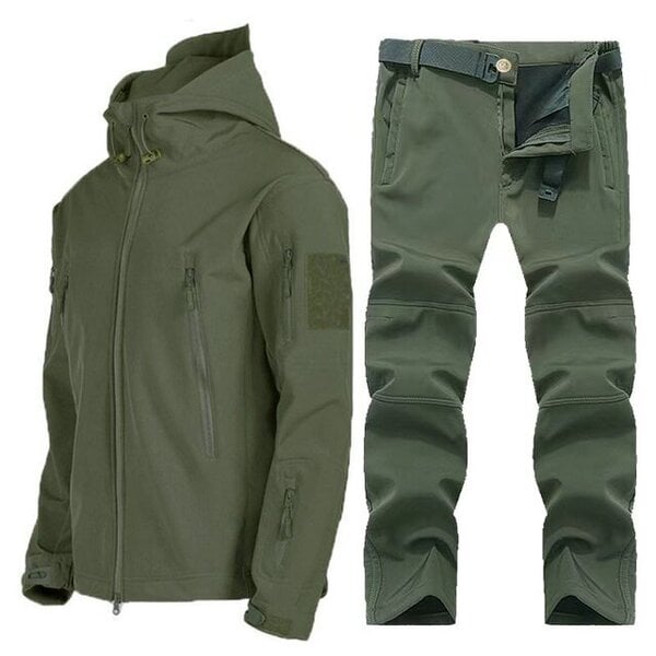 (S-Green puku)Syksyn talvitaktiikkapuku Miesten armeijan SoftShell Tactical vedenpitävä takki Kalastus Vaellus Retkeily Kiipeily Fleece Takki