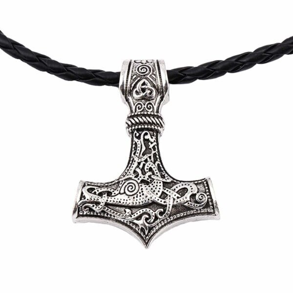 Chokers Viking korut Thorin vasara nahkakaulakorulla Hopea