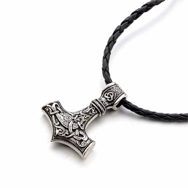 Chokers Viking korut Thorin vasara nahkakaulakorulla Hopea hinta ja tiedot | Kaulakorut | hobbyhall.fi