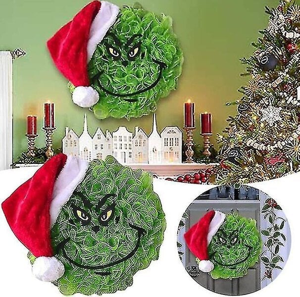 Christmas Grinch Wreath etuoven seppele Christmas Wreath Hauskoja joulukoristeita