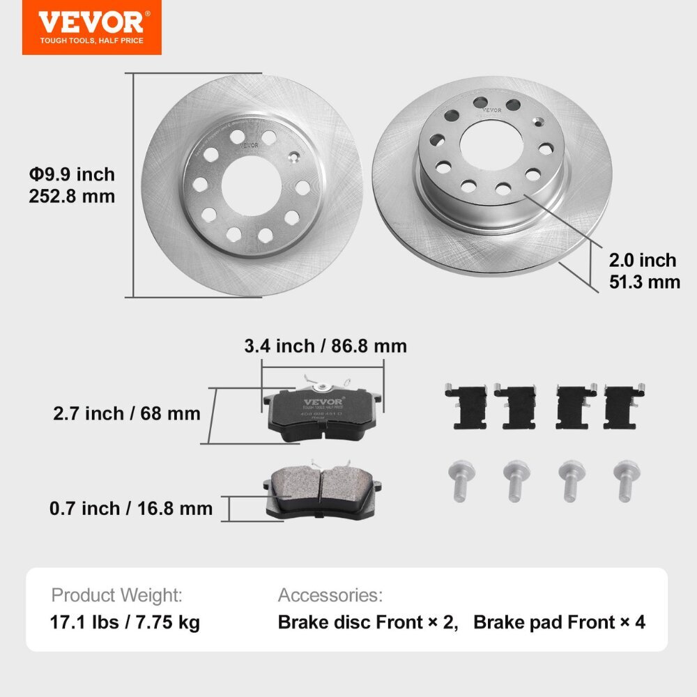 Universaali takajarrulevyjen ja -palojen sarja Vevor, 253x51.3mm hinta ja tiedot | Lisätarvikkeet autoiluun | hobbyhall.fi