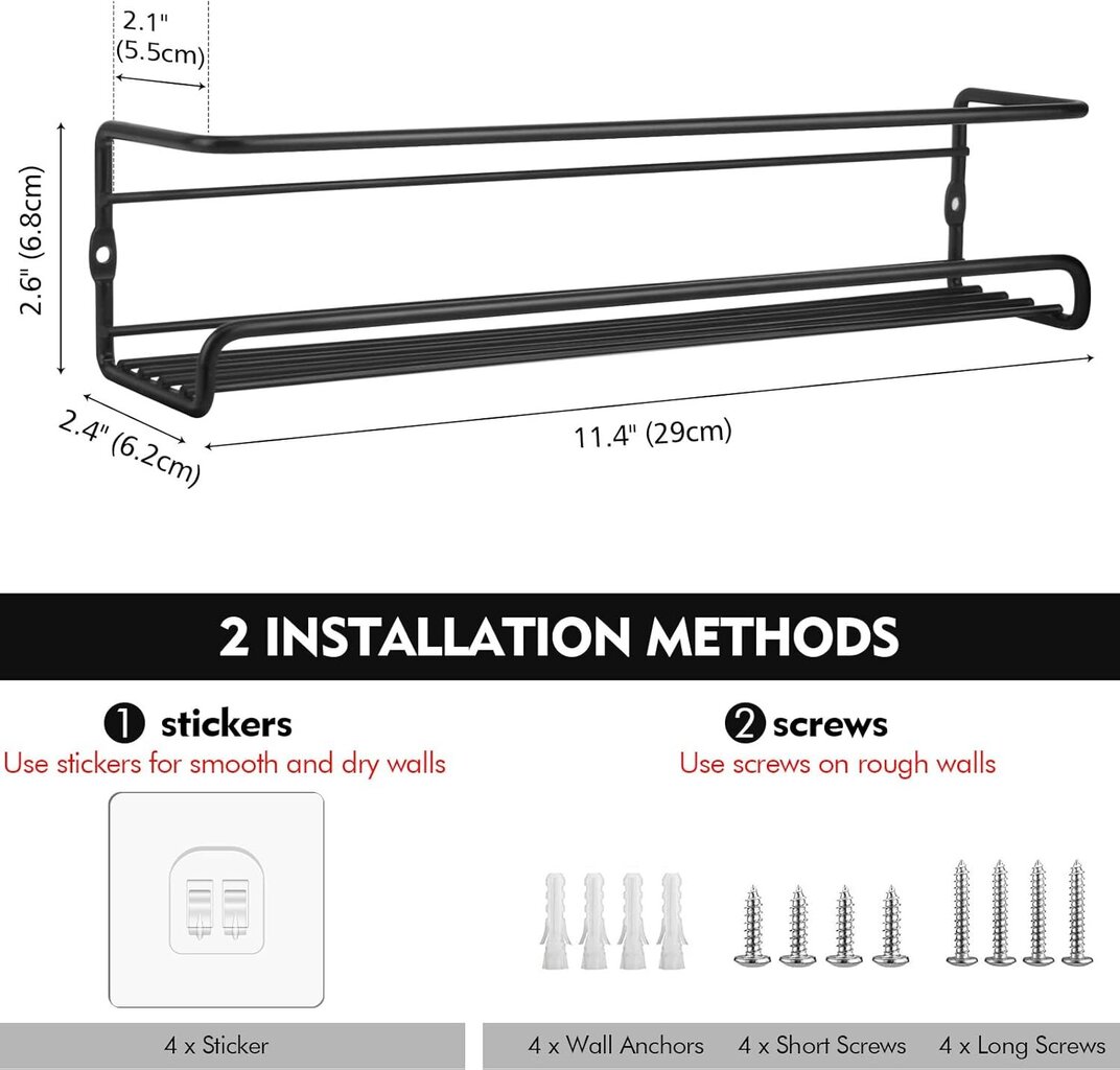Seinälle kiinnitettävä mausteteline, riippuva maustehylly, tilaa säästävä keittiömaustesäilytys (2 kpl, musta) hinta ja tiedot | Varastohyllyt | hobbyhall.fi