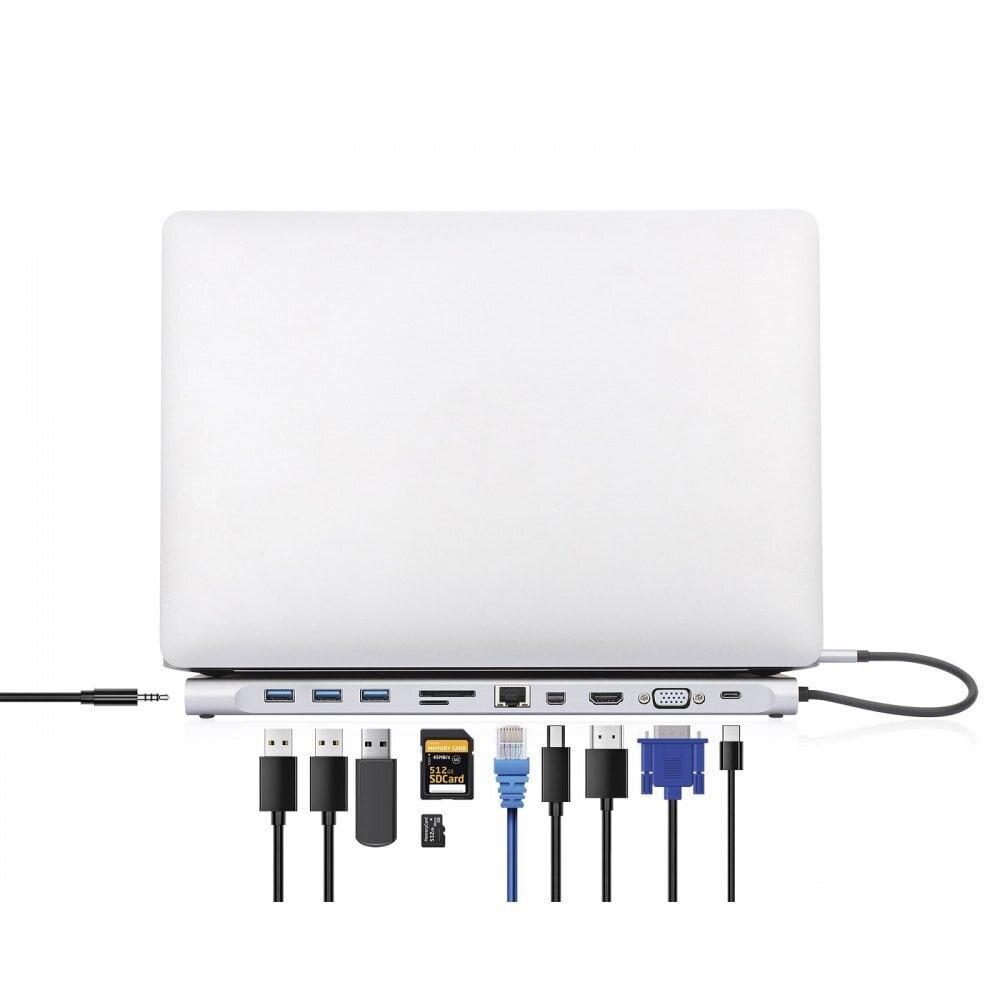 USB-C-telakointiasema Manhattan HDMI, MiniDP, VGA, RJ45, 3x USB, SD hinta ja tiedot | Adapterit | hobbyhall.fi