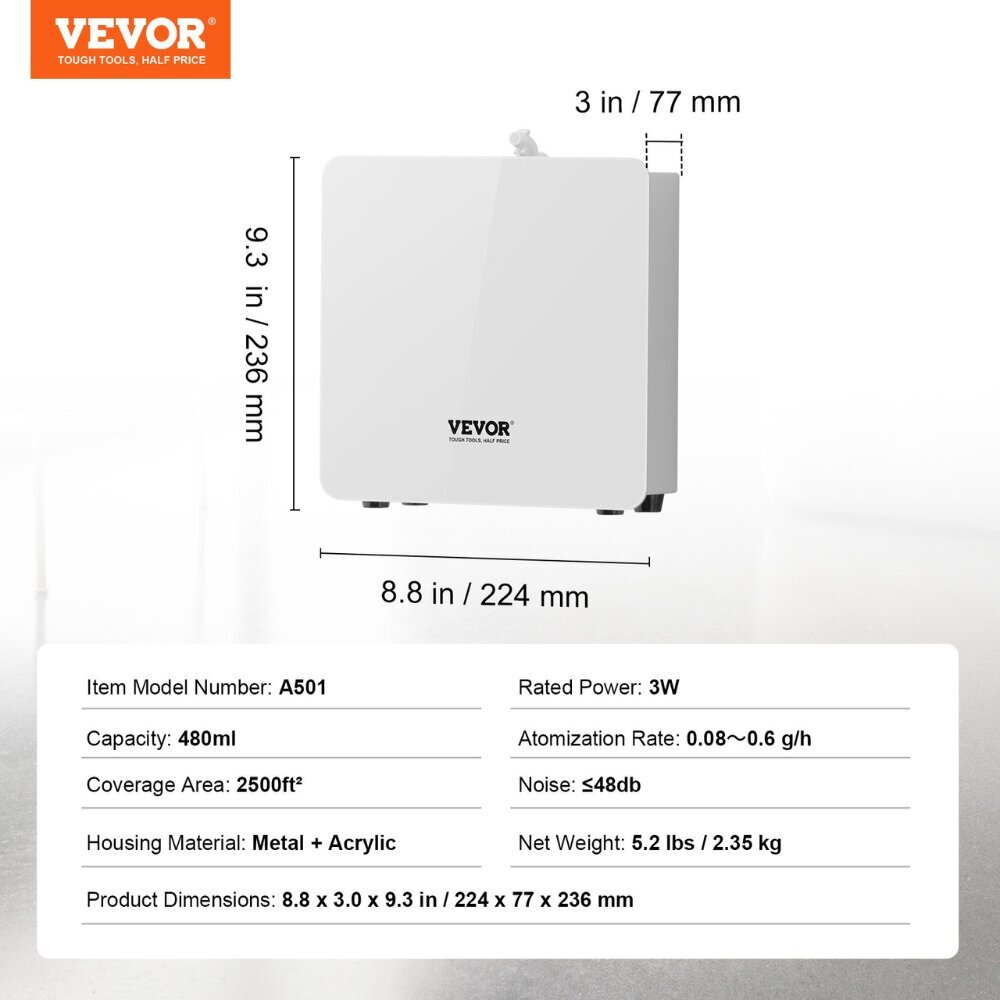 Kodintuoksujen ilmanraikastin Vevor, 480 ml, 2500 m² hinta ja tiedot | Ilmankostuttimet | hobbyhall.fi