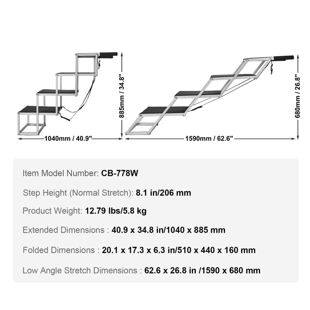 Vevor auton koirarampi, 113 kg, 4 askelmaa hinta ja tiedot | Pedit ja pesät | hobbyhall.fi