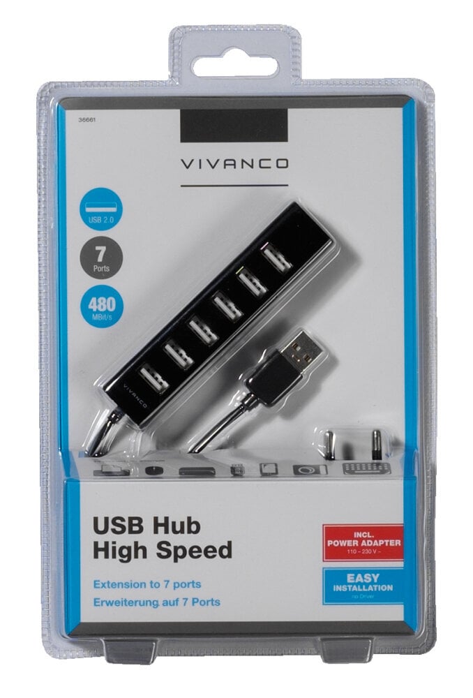 Sovitin VIVANCO USB A HUB, 7x USB A hinta ja tiedot | Adapterit | hobbyhall.fi