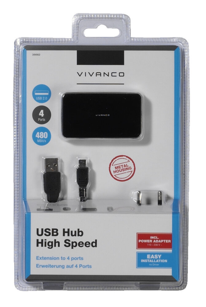 Sovitin VIVANCO USB A HUB, 4x USB A, metal hinta ja tiedot | Adapterit | hobbyhall.fi