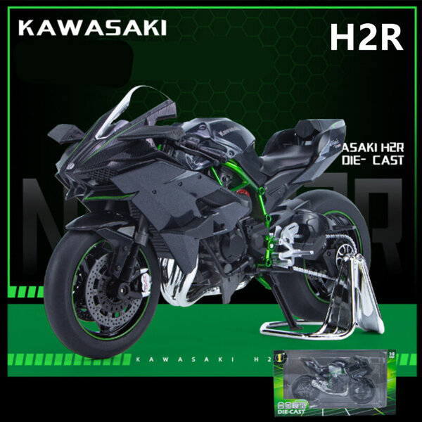 1/9 KAWASAKI H2R Alloy Racing Motorcycle High Simulation Metal Street Sports -moottoripyörämalli Ääni ja kevyt lasten lelu