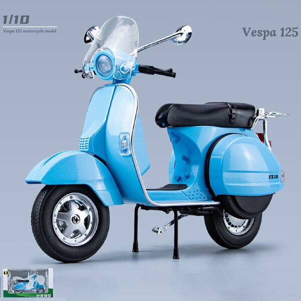 1:10 Vespa 125 metalliseos valettu moottoripyörämalli leluajoneuvokokoelma Ääni ja valo Off Road Autopyörä Lelut Auto