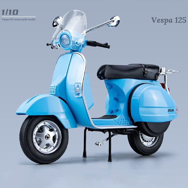 1:10 Vespa 125 metalliseos valettu moottoripyörämalli leluajoneuvokokoelma Ääni ja valo Off Road Autopyörä Lelut Auto