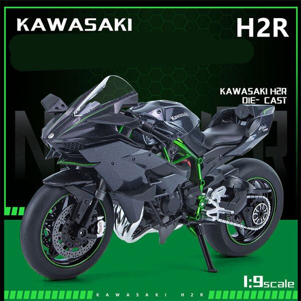 1/9 KAWASAKI H2R -metalliseos kilpamoottoripyörien painevalut Street-moottoripyörämallin simulointiääni- ja valokokoelma, lahjat lapsille