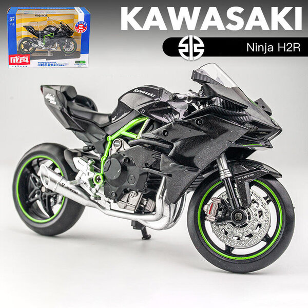 1:12 Kawasaki Ninja H2R metalliseos valettu moottoripyörä malli leluajoneuvo kokoelma Ääni ja valo Off Road Autopyörä Lelut Auto