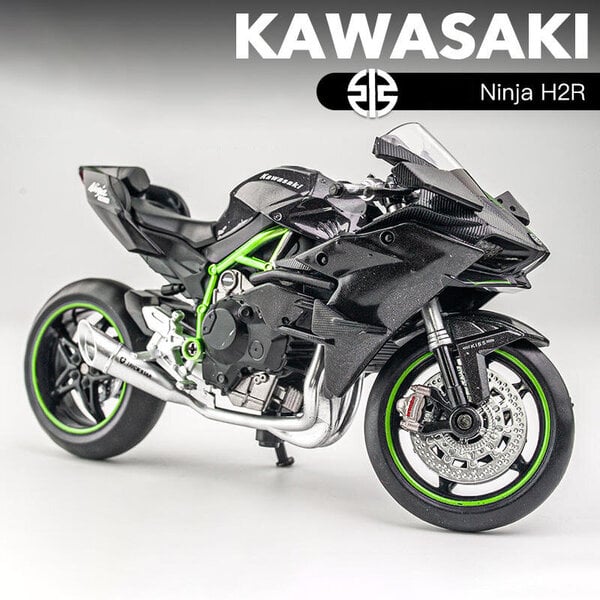 1:12 Kawasaki Ninja H2R metalliseos valettu moottoripyörä malli leluajoneuvo kokoelma Ääni ja valo Off Road Autopyörä Lelut Auto