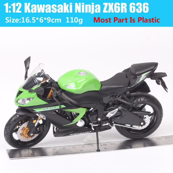 Vihreä 1:12 Scale Automaxx Kawasaki Ninja ZX6R ZX-6R 636 Urheilupyörän painevalut ja leluajoneuvot Moottoripyörät Kilpa-mallikopiot Lapset