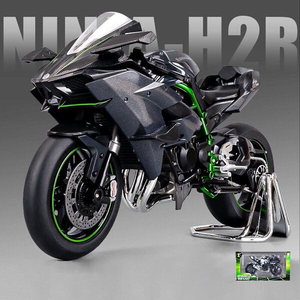 1:9 Kawasaki H2R Ninja Alloy Die Cast -moottoripyörä malli Leluajoneuvokokoelma Ääni ja valo Off Road Autopyörä Lelut Auto