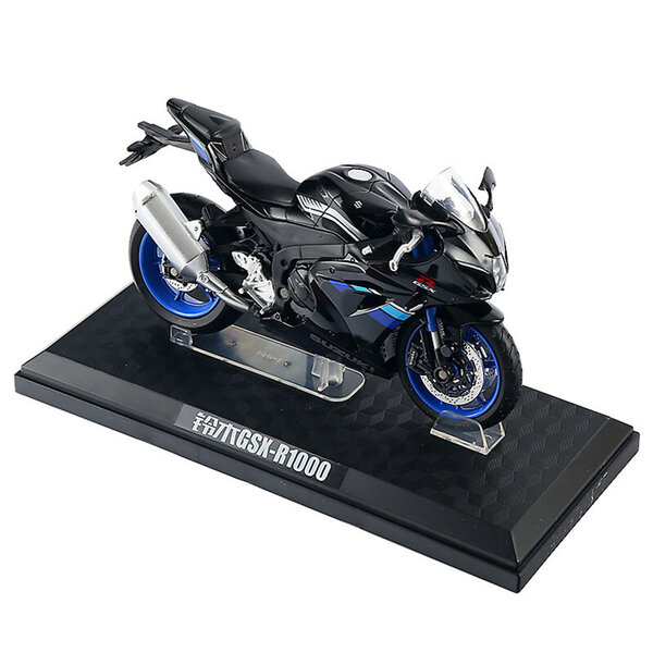 1/12 Suzuki GSX-R1000 Moottoripyörälejeero Diecast Lelu -moottoripyörämallimalli Linkitys Head Kumirengas moottoripyöräajoneuvo pojalahjalle