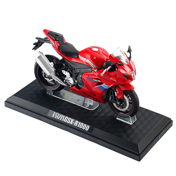 1/12 Suzuki GSX-R1000 Moottoripyörälejeero Diecast Lelu -moottoripyörämallimalli Linkitys Head Kumirengas moottoripyöräajoneuvo pojalahjalle