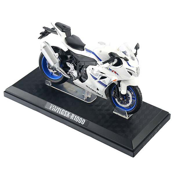 1/12 Suzuki GSX-R1000 Moottoripyörälejeero Diecast Lelu -moottoripyörämallimalli Linkitys Head Kumirengas moottoripyöräajoneuvo pojalahjalle