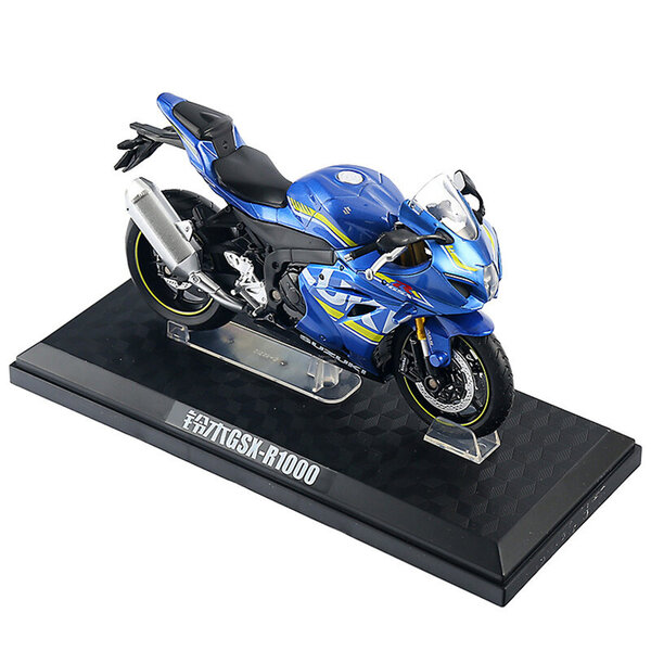 1/12 Suzuki GSX-R1000 Moottoripyörälejeero Diecast Lelu -moottoripyörämallimalli Linkitys Head Kumirengas moottoripyöräajoneuvo pojalahjalle