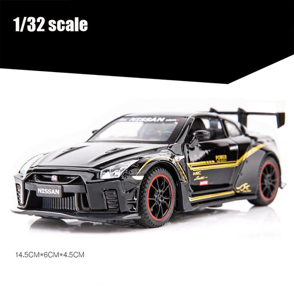 1:32 Nissan GTR R35 Kilpa-automalli Vaaka Lapset Lapset Lelut Auto 1/24 Diecast & Leluajoneuvot Ääni ja valo Pojille Auto Lahja