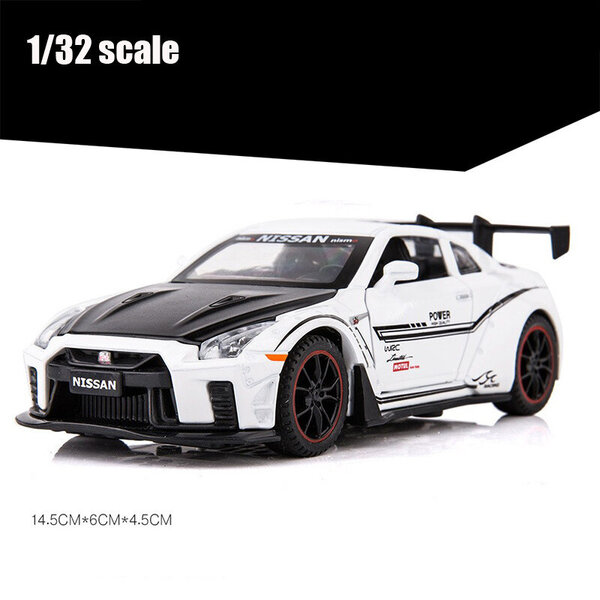 1:32 Nissan GTR R35 Kilpa-automalli Vaaka Lapset Lapset Lelut Auto 1/24 Diecast & Leluajoneuvot Ääni ja valo Pojille Auto Lahja