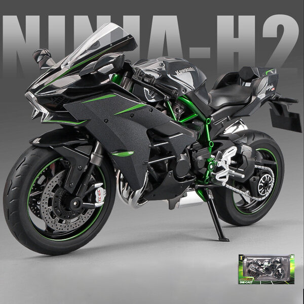 1:9 Kawasaki H2R Ninja -moottoripyörät Simulaatiometalliseos Moottoripyörämalli Iskunvaimentimet Äänen ja valon kokoelma Leluauto Lapselle Lahja