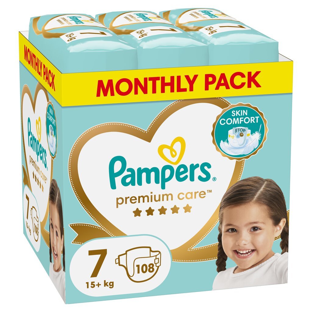 Vaipat Pampers Premium Care 7 (15+ kg), 108 kpl hinta ja tiedot | Vaipat | hobbyhall.fi