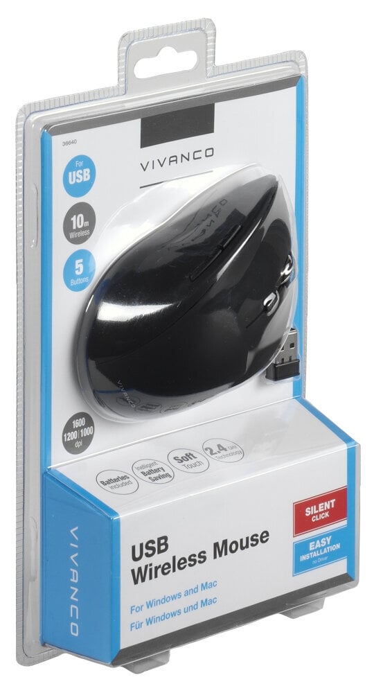 Langaton hiiri VIVANCO USB Wireless 1600 dpi hinta ja tiedot | Tietokone- ja konsolipelit | hobbyhall.fi