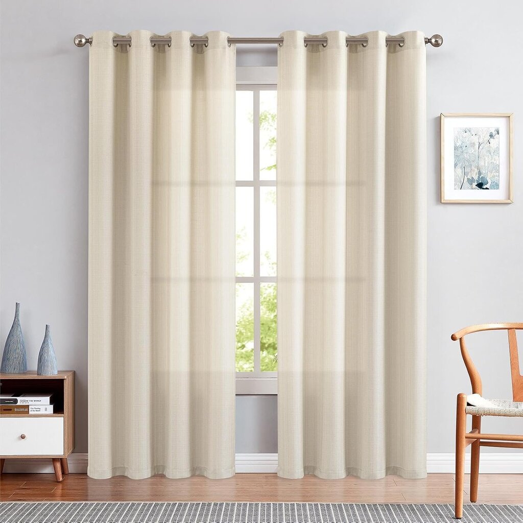 TOPICK Puoli-Läpinäkyvät Verhot, Grommet-kiinnitys, Vaaleanbeige, 130 x 225 cm, 2 kpl hinta ja tiedot | Verhot | hobbyhall.fi