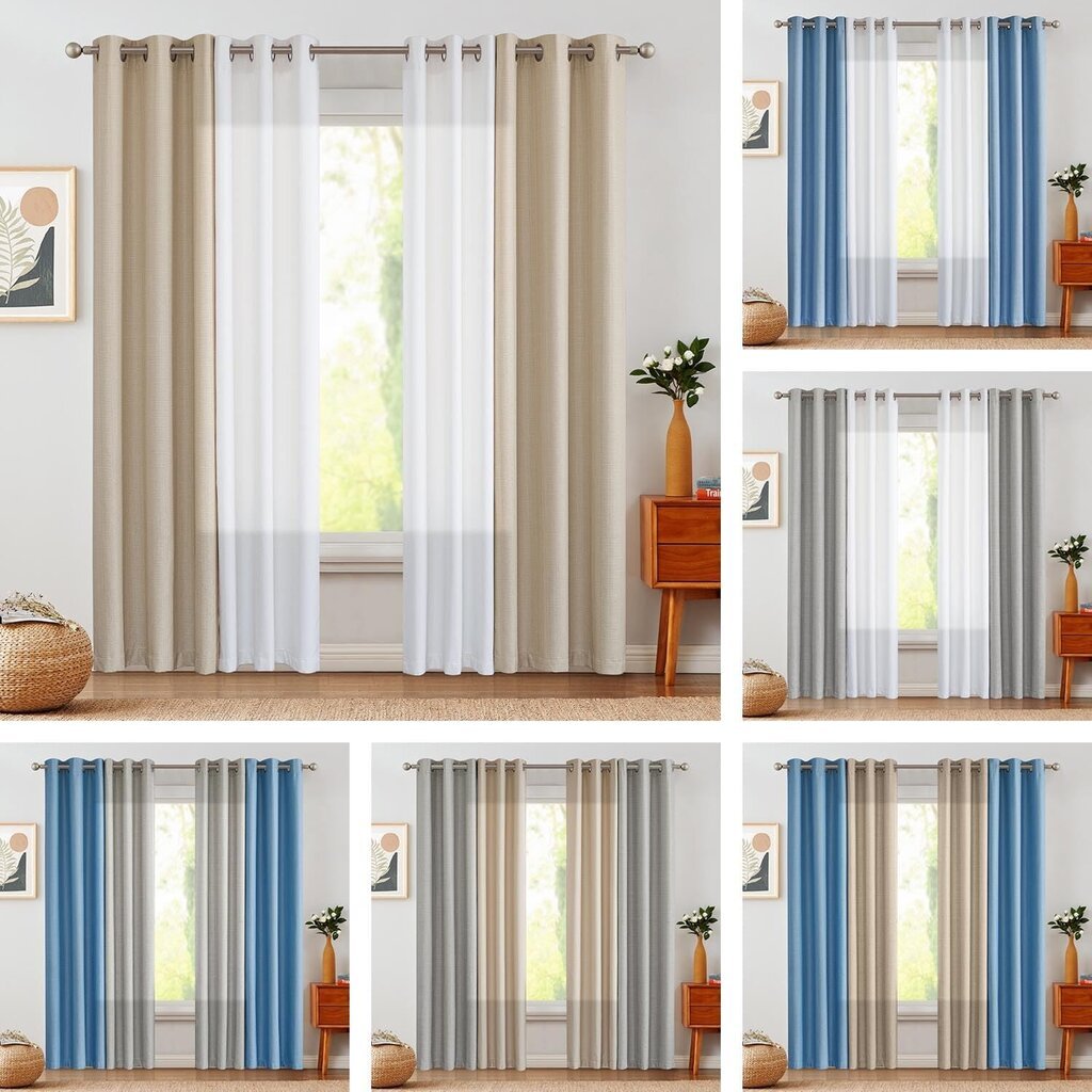 TOPICK Puoli-Läpinäkyvät Verhot, Grommet-kiinnitys, Vaaleanbeige, 130 x 225 cm, 2 kpl hinta ja tiedot | Verhot | hobbyhall.fi