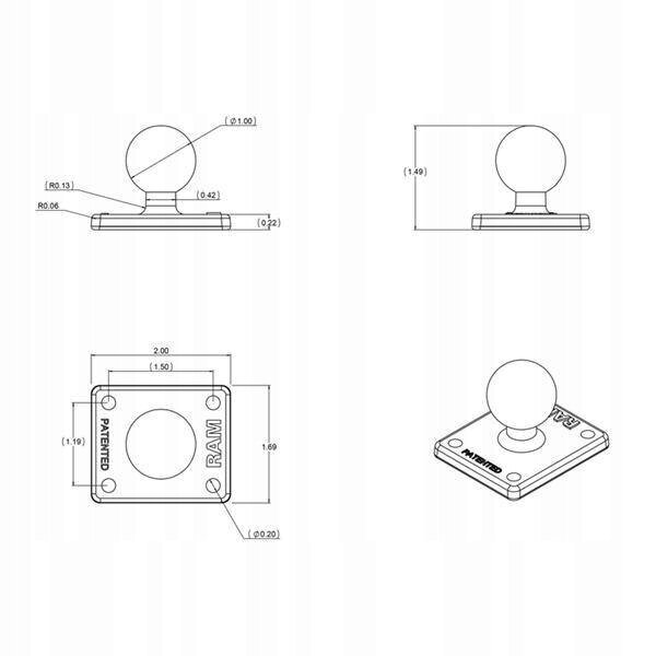 RAM Mount suorakulmainen kiinnitysjalusta, jossa on pää B 1" RAM-B-347U RAM-B-347U hinta ja tiedot | Puhelintelineet | hobbyhall.fi