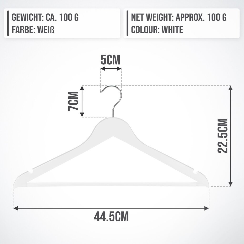 Vaatteiden ripustimet - puuta, housutangolla ja lenkkilovilla, 360 astetta kääntyvät koukut, sarja 50 kpl, puvuille, paidoille, mekoille, valkoinen, ''HB''. hinta ja tiedot | Naulakot | hobbyhall.fi