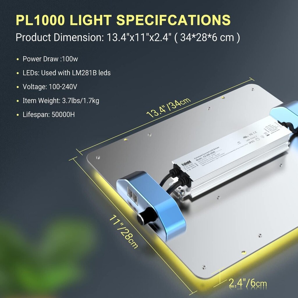 Phlizon PL1000 Kasvivalo LED hinta ja tiedot | Sisäpuutarhat ja kasvilamput | hobbyhall.fi