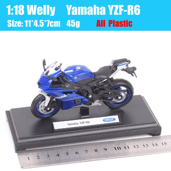 Lasten 1/18 Scale Mini 2020 Yamaha YZF R6 Super Racing Bike Diecast Lelu Ajoneuvo Muovinen Malli Moottoripyörä Lelu Pikkukuvat Siniset