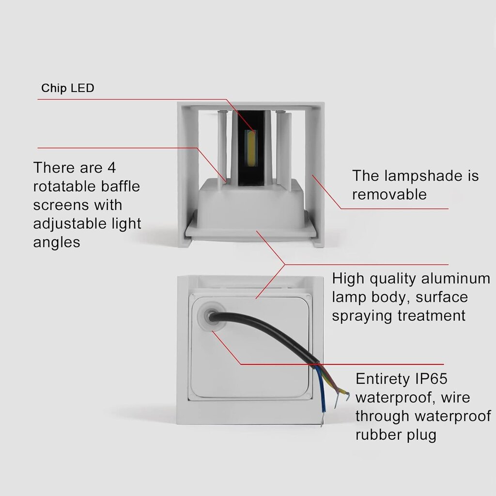 2 Pack Outdoor Seinävalaisin LED Moderni Ulkoseinävalaisin Harmaa 6W Luonnonvalkoinen 4000K IP65 Vedenpitävä Neliön Alumiininen Säätö hinta ja tiedot | Seinävalaisimet | hobbyhall.fi