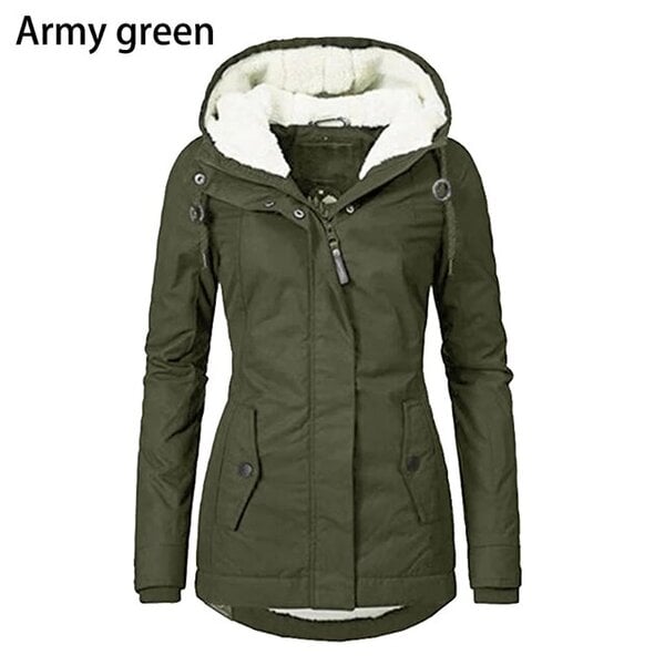 (xxxL-Army Green) Talvi Naisten Fleece Lämmin Parkas Solid PehmoPaksu Harajuku Hupparit Pitkähihainen Puuvilla Tuulenpitävä Parka Takki Päällystakki