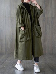 (One Size-Army green)Naisten trenssitakki 2024 Kevät Syksy Uudet Päällysvaatteet Hupulliset Taskut Löysät Casual Naisten Vaatteet Vintage Tuulitakit Takit hinta ja tiedot | Naisten takit | hobbyhall.fi