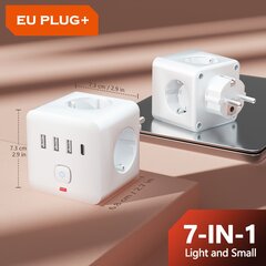 1 kpl 7-in-1 virtalista ylijännitesuoja EU USB Type-C Litteä Pistorasia Matka hinta ja tiedot | Kytkimet ja pistorasiat | hobbyhall.fi