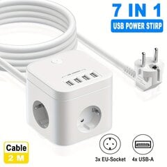 7-in-1 Monitoimipistorasia 4 USB:lla, 2m Johto hinta ja tiedot | Kytkimet ja pistorasiat | hobbyhall.fi