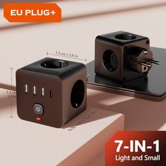 1kpl 7-in-1 EU Pistorasiapaneeli Ylijännitesuojalla, 3 AC, 3 USB, 1 Type-C, Kompakti Latausasema Kotiin, Toimistoon, Matkalle. hinta ja tiedot | Kytkimet ja pistorasiat | hobbyhall.fi