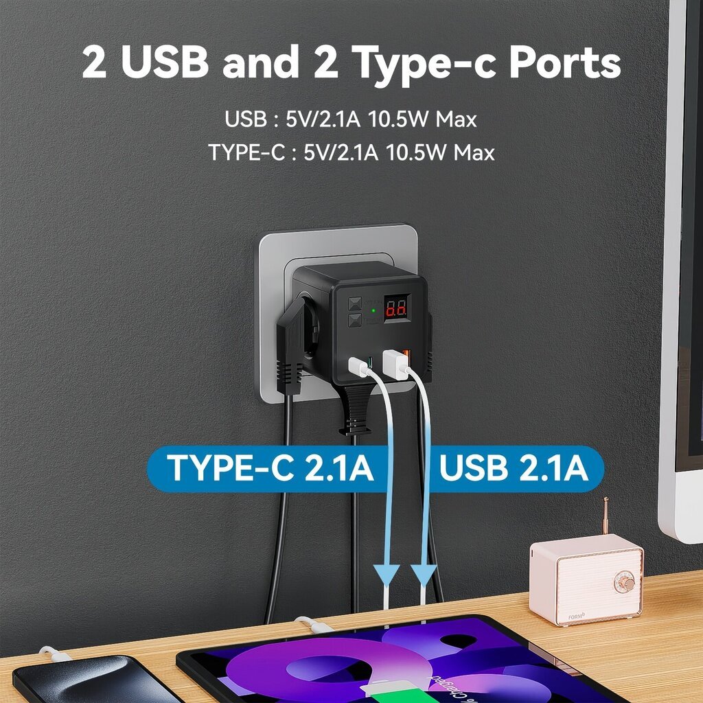 1kpl 7-in-1 EU virtarima, virtarima ylijännitesuoja, 3 AC-pistorasiaa 3 USB 1 Type-C, pöytälaturi kanssa ajastettu sammutus, kotiin, toimistoon, matkalle, tietokoneelle, valkoinen ja musta hinta ja tiedot | Kytkimet ja pistorasiat | hobbyhall.fi