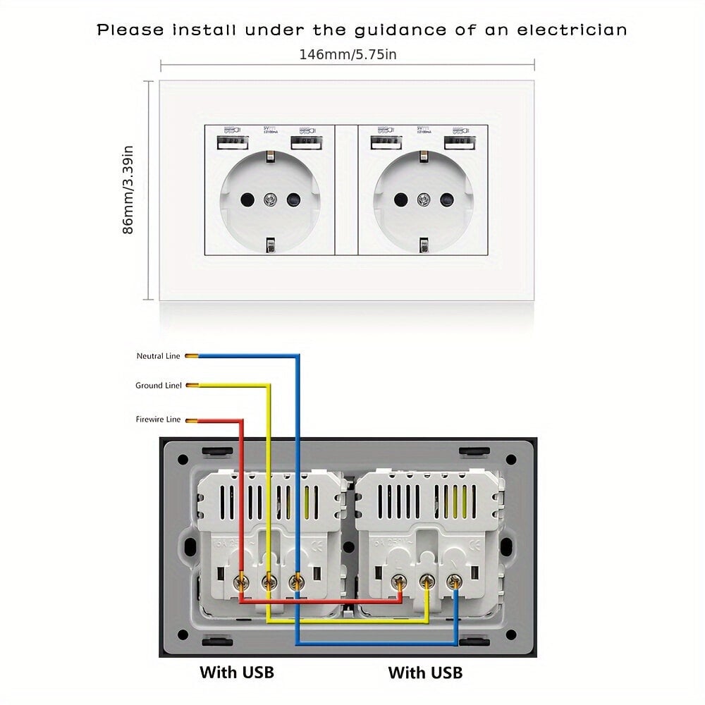 1kpl/2kpl EU USB Kaksoispistorasia Virtanauha, 16A, 110-250V, Seinäkiinnitys, Korkealaatuinen. hinta ja tiedot | Kytkimet ja pistorasiat | hobbyhall.fi