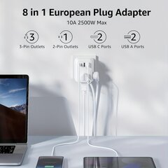 Monikäyttöinen Euroopan Matka Adapteri, Taitettava, 4 Pistoketta, 4 USB-Porttia hinta ja tiedot | Kytkimet ja pistorasiat | hobbyhall.fi